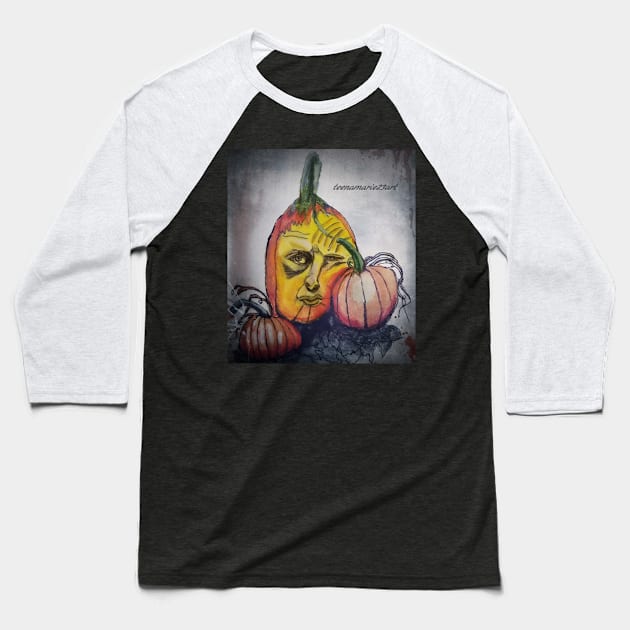 Pumpkin Baseball T-Shirt by teenamarie23art